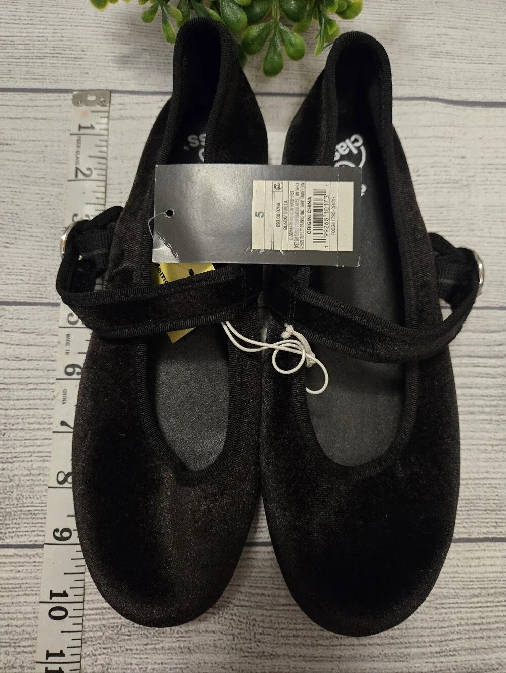 art class Black Velvet Mary Jane Flats with Adjustable Strap